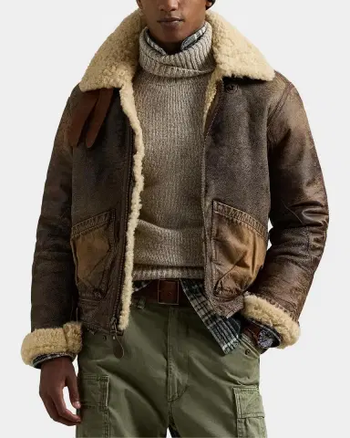 Polo Ralph Lauren Men's Shearling-Lined Leather Bomber Jacket | Thumbnail 4