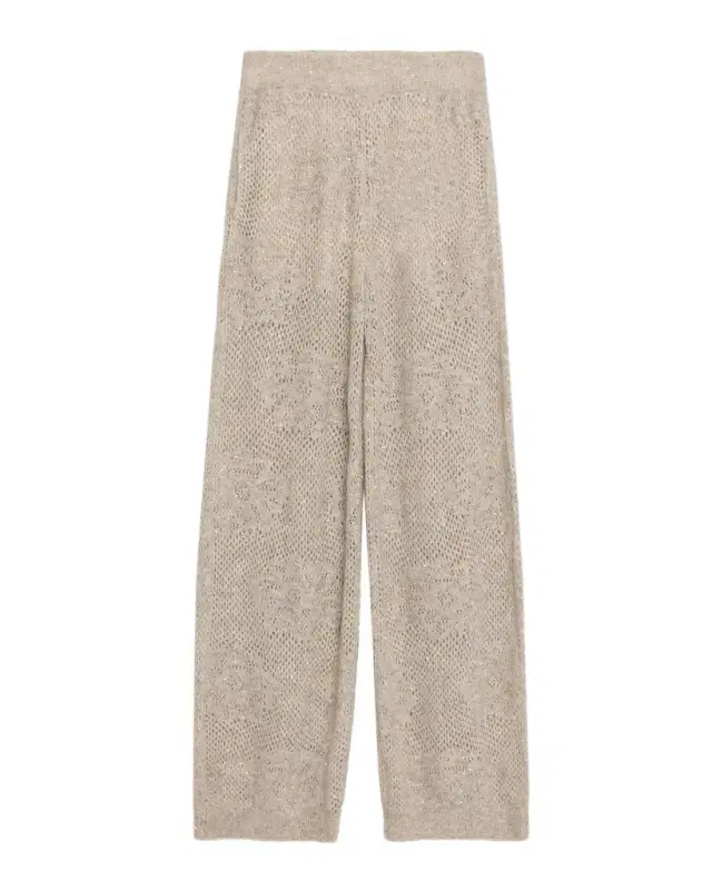 Brunello Cucinelli Floral Paillette Mohair Open-Knit Wide-Leg Pants