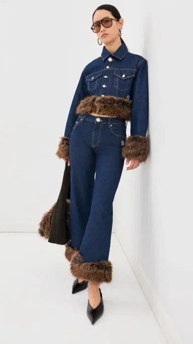 Marc Jacobs Faux Fur Cropped Jeans Dark Slub Indigo 26 | Thumbnail 2