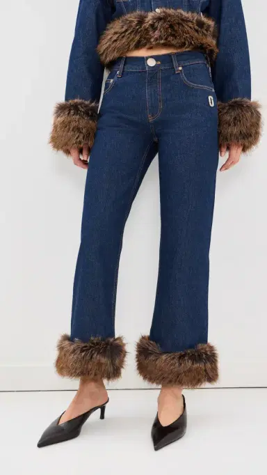 Marc Jacobs Faux Fur Cropped Jeans Dark Slub Indigo 26 | Thumbnail 3