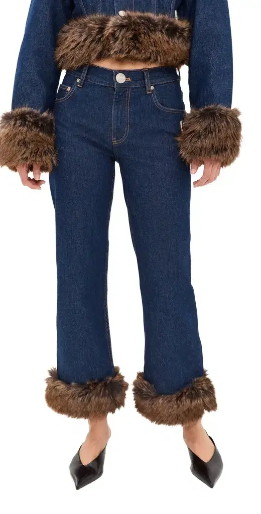 Marc Jacobs Faux Fur Cropped Jeans Dark Slub Indigo