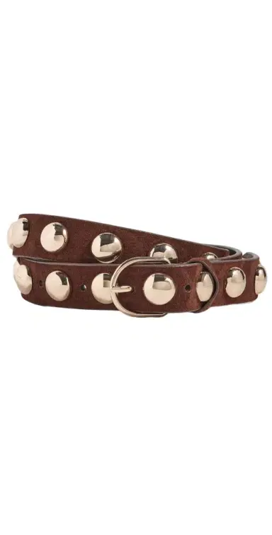 Loeffler Randall Issa Dome Studded Belt Espresso Suede w/ Studded Cham | Thumbnail 1