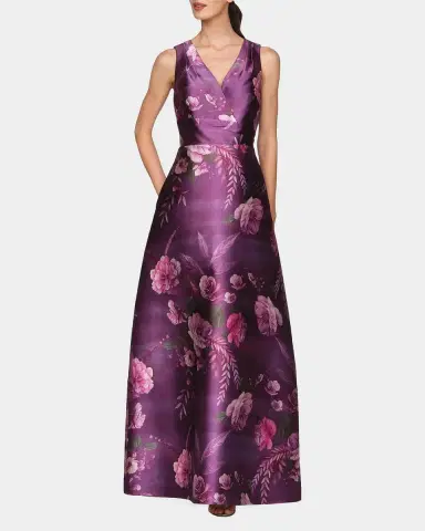 Kay Unger New York Rosalind Floral V-Neck Gown | Thumbnail 2 Kay Unger New York Rosalind Floral V-Neck Gown | Thumbnail 2