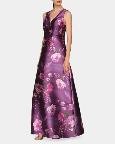 Kay Unger New York Rosalind Floral V-Neck Gown | Thumbnail 4 Kay Unger New York Rosalind Floral V-Neck Gown | Thumbnail 4