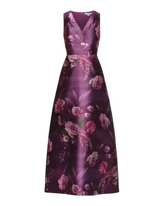 Kay Unger New York Rosalind Floral V-Neck Gown