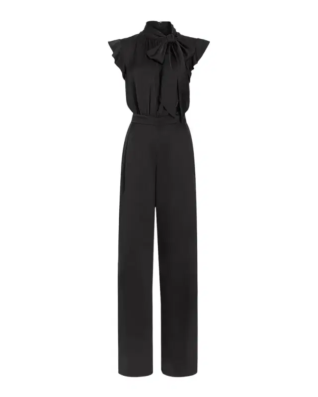 Ramy Brook Irene Satin Tieneck Draped Jumpsuit