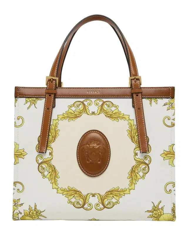 Versace Rivière Small Printed Cotton Canvas Book Tote Bag