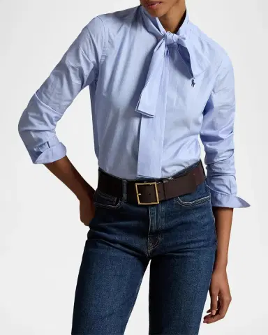 Polo Ralph Lauren Slim-Fit Cotton Tie-Neck Shirt | Thumbnail 4