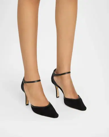 Manolo Blahnik 90mm Verdusan Mixed Leather Ankle-Strap Sandals | Thumbnail 2