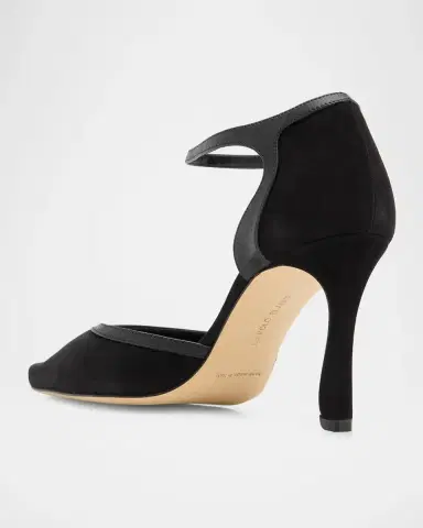 Manolo Blahnik 90mm Verdusan Mixed Leather Ankle-Strap Sandals | Thumbnail 4