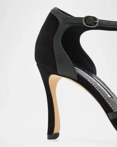 Manolo Blahnik 90mm Verdusan Mixed Leather Ankle-Strap Sandals | Thumbnail 5