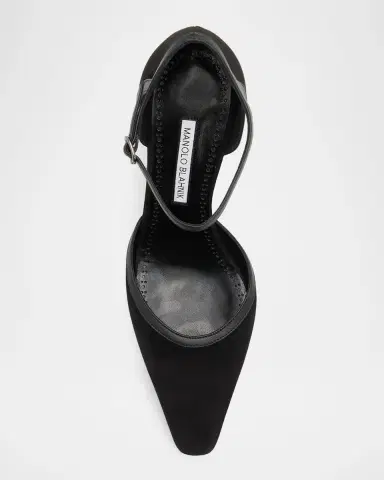 Manolo Blahnik 90mm Verdusan Mixed Leather Ankle-Strap Sandals | Thumbnail 6