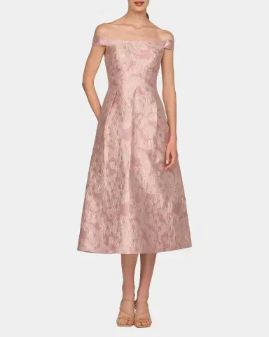 Kay Unger New York Alina Floral Jacquard Tea-Length Cocktail Dress | Thumbnail 2