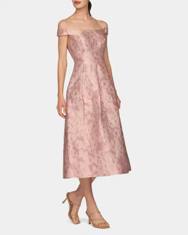 Kay Unger New York Alina Floral Jacquard Tea-Length Cocktail Dress | Thumbnail 4