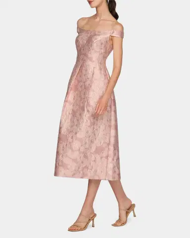 Kay Unger New York Alina Floral Jacquard Tea-Length Cocktail Dress | Thumbnail 6
