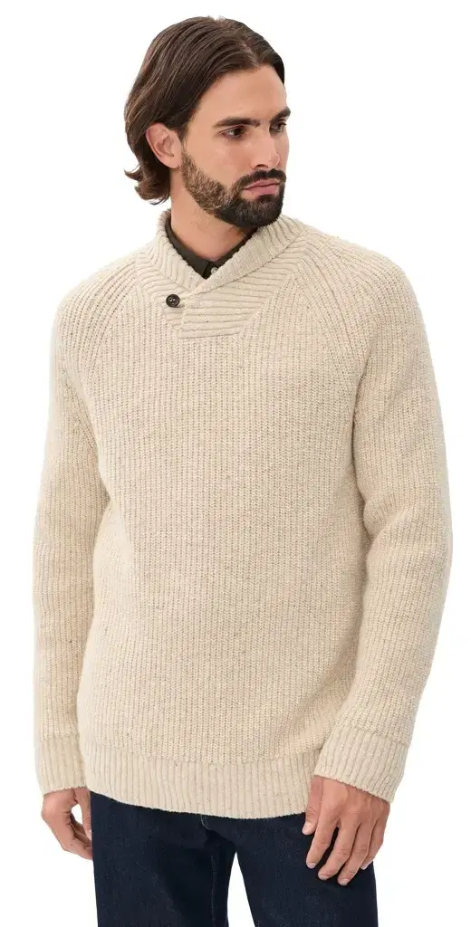 Barbour Fleck Shawl Neck Sweater Pearl
