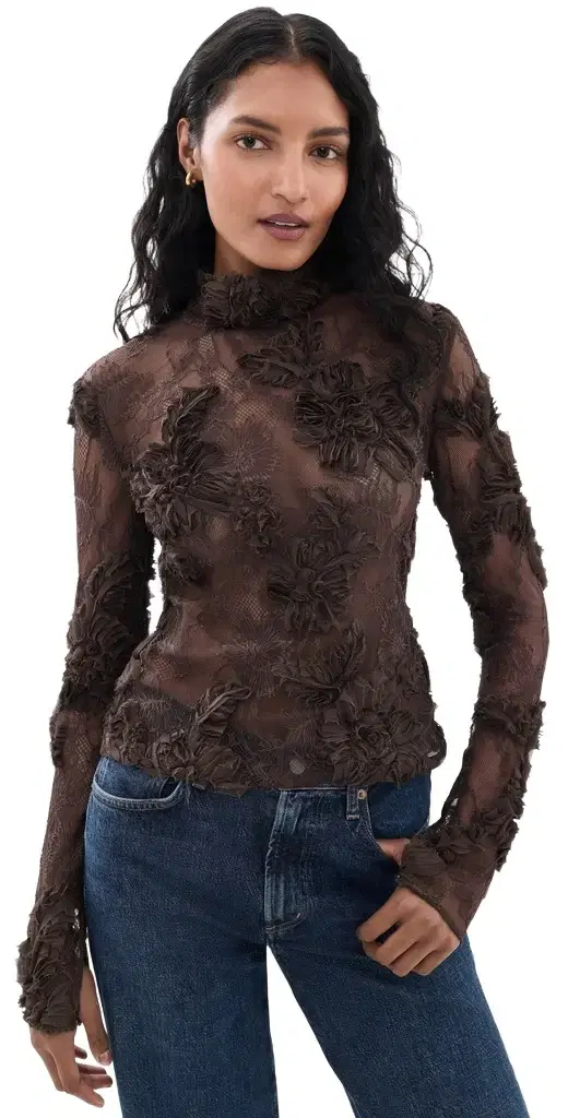 Aknvas Freja Lace Top Brown