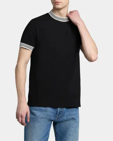 Versace Men's Greca-Trim Crewneck T-Shirt | Thumbnail 4