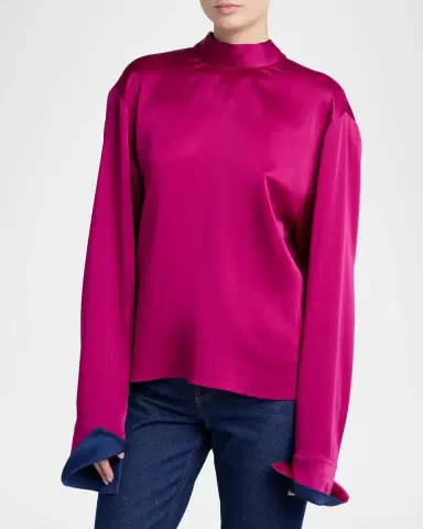 Stella McCartney Contrast-Cuff Satin Blouse | Thumbnail 4