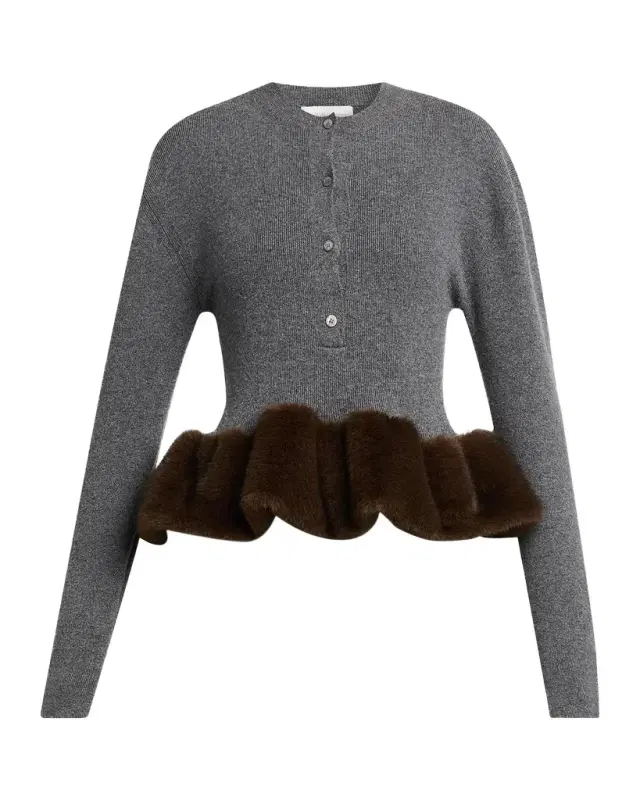 Stella McCartney Faux Fur Trim Wool Crewneck Sweater