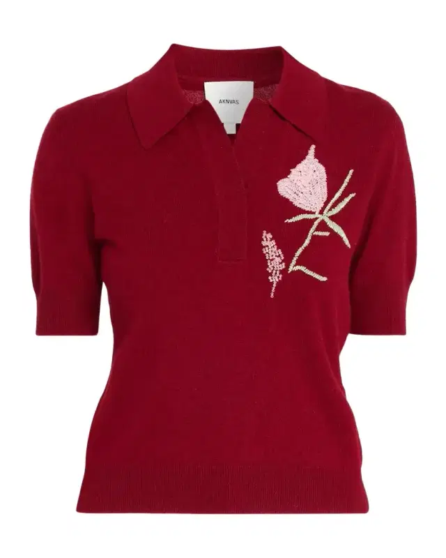 Aknvas Ailey Embroidered Wool-Cashmere Polo Sweater