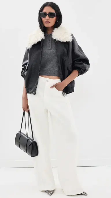 Source Unknown Rioni Faux Fur Collar Bomber Jacket Black M/L | Thumbnail 5