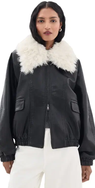 Source Unknown Rioni Faux Fur Collar Bomber Jacket Black M/L | Thumbnail 1