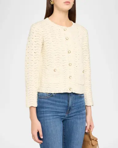 Frame The Chevron Pointelle Knit Cardigan | Thumbnail 4 Frame The Chevron Pointelle Knit Cardigan | Thumbnail 4