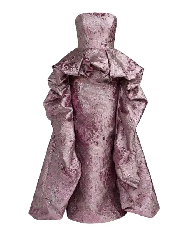 Mac Duggal Strapless Draped Brocade Bubble Gown