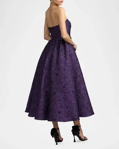 Mac Duggal Strapless Floral Brocade Midi Dress | Thumbnail 3 Mac Duggal Strapless Floral Brocade Midi Dress | Thumbnail 3