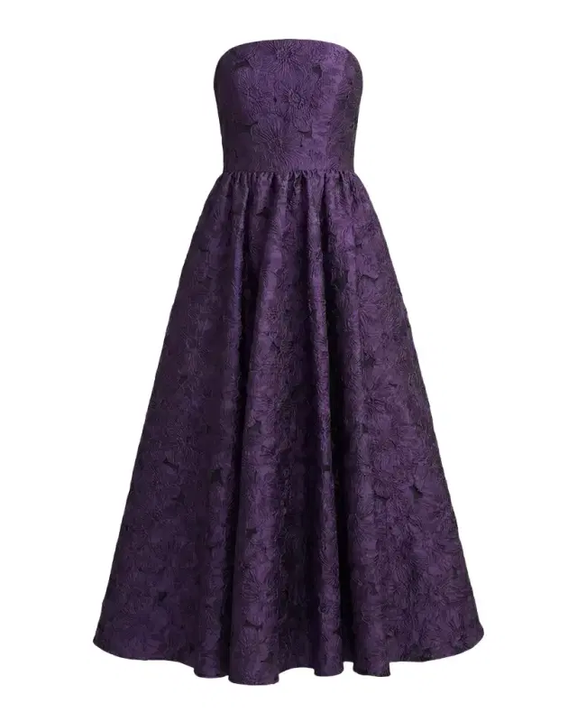 Mac Duggal Strapless Floral Brocade Midi Dress