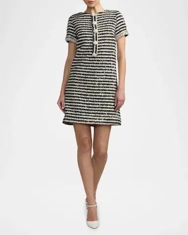 Mac Duggal Sequin Striped Boucle Mini Dress | Thumbnail 2