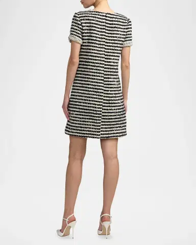 Mac Duggal Sequin Striped Boucle Mini Dress | Thumbnail 3