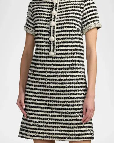 Mac Duggal Sequin Striped Boucle Mini Dress | Thumbnail 4