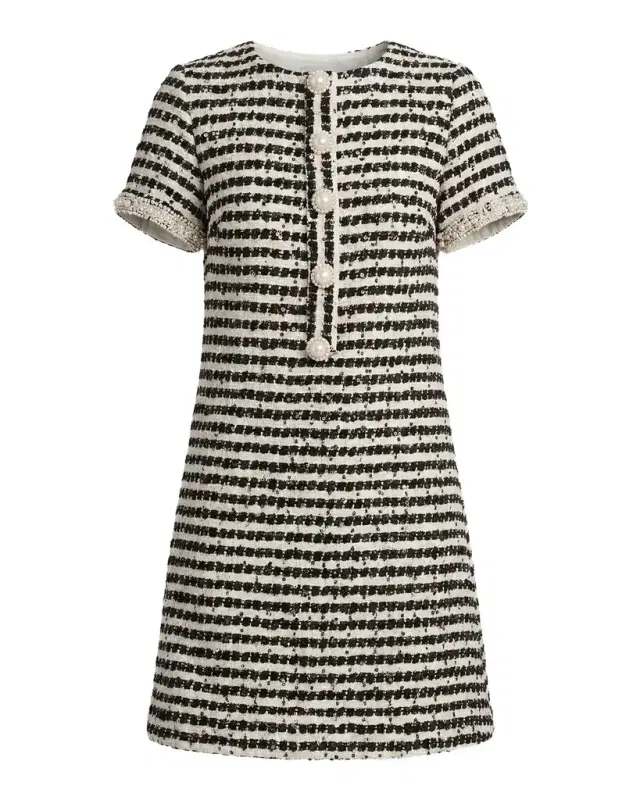Mac Duggal Sequin Striped Boucle Mini Dress