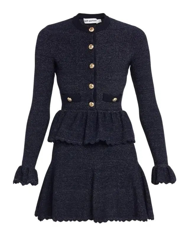 Self-Portrait Textured Knit Fit & Flare Mini Dress