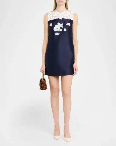 Self-Portrait Taffeta Lace Mini Shift Dress | Thumbnail 2