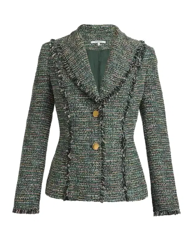 Santorelli Fringed Single-Breasted Tweed Jacket