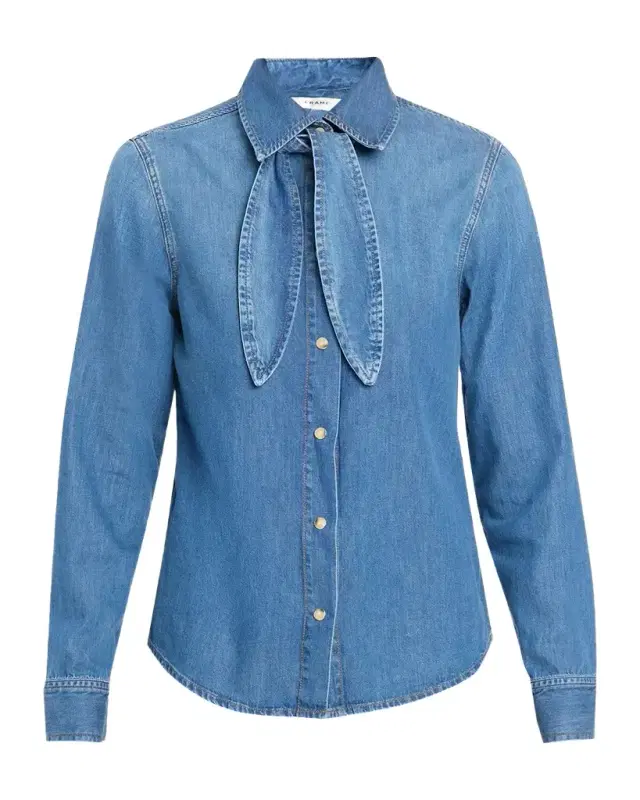 Frame The Clementine Denim Tie-Neck Shirt