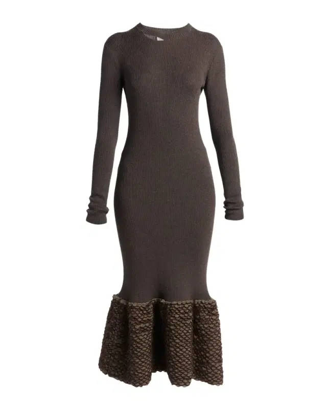McQueen Rib-Knit Wool Midi Dress