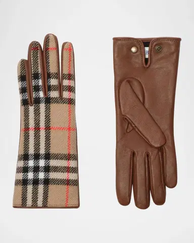 Burberry Check Wool and Leather Gloves | Thumbnail 2 Burberry Check Wool and Leather Gloves | Thumbnail 2