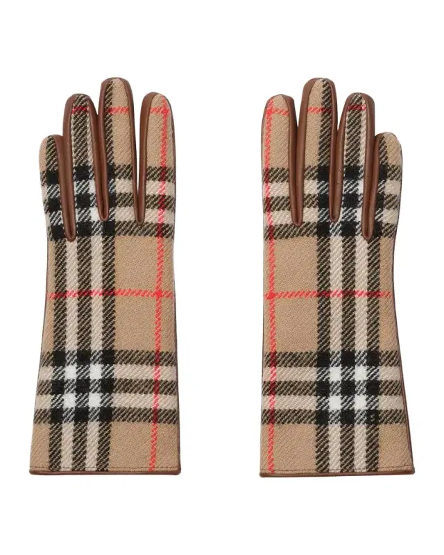 Burberry Check Wool and Leather Gloves