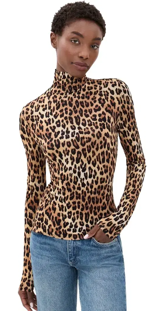 Alice + Olivia Delaina Turtleneck Top Spotted eopard