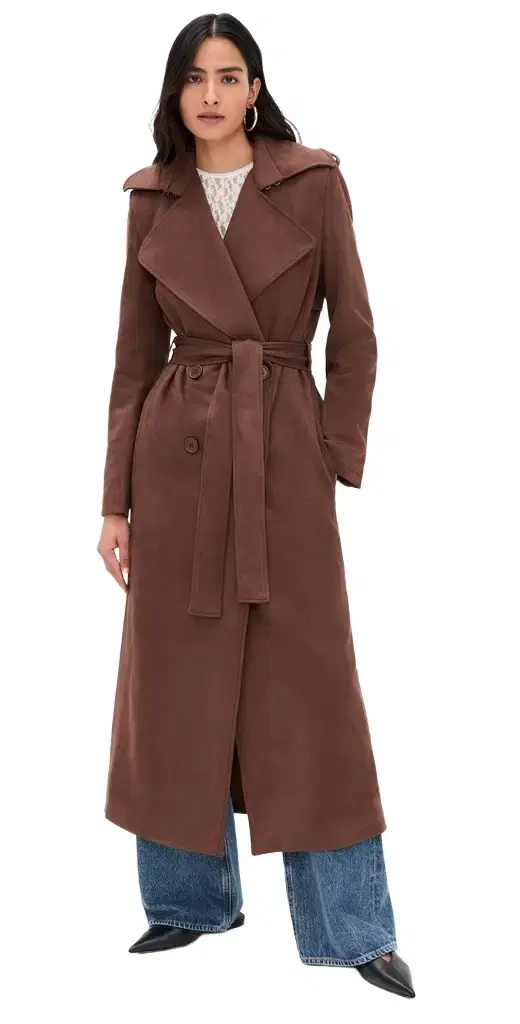 Bardot Kira Faux Suede Trench Coat Chocolate