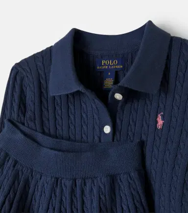 POLO RALPH LAUREN KIDS Cable-knit cotton cardigan and skirt set | Thumbnail 3