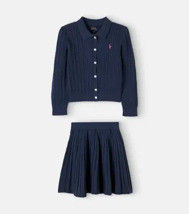 POLO RALPH LAUREN KIDS Cable-knit cotton cardigan and skirt set | Thumbnail 4
