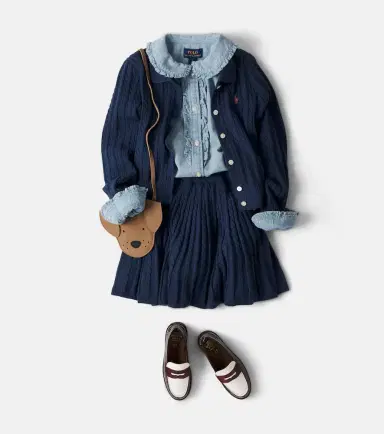 POLO RALPH LAUREN KIDS Cable-knit cotton cardigan and skirt set | Thumbnail 5