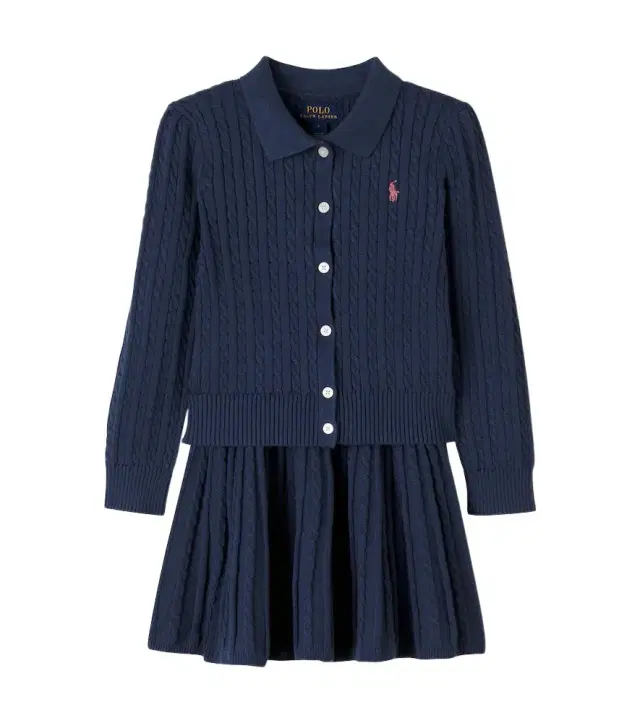POLO RALPH LAUREN KIDS Cable-knit cotton cardigan and skirt set