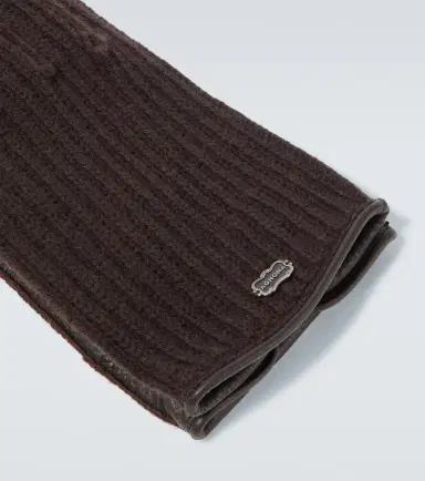 AGNONA Ribbed-knit cashmere and leather gloves | Thumbnail 2