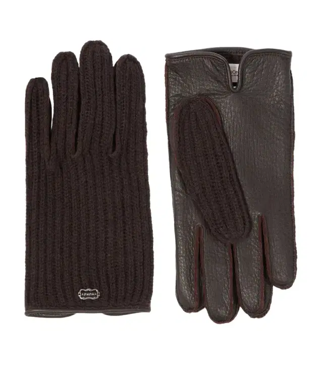 AGNONA Ribbed-knit cashmere and leather gloves